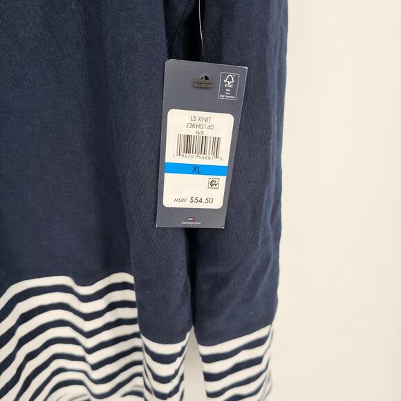 Tommy Hilfiger Navy Cotton Colorblock Stripe Crewneck Long Sleeve Preppy Top NWT - Picture 5 of 8